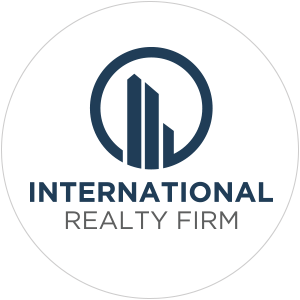 Logo of International Realty Firm featuring stylized buildings and circular design.